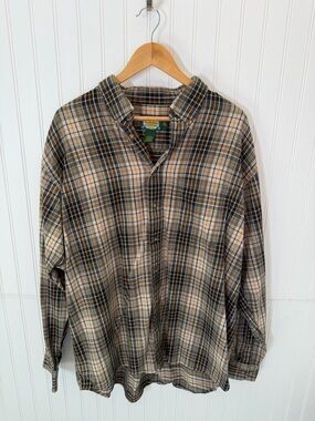 Cabela's Men's Casual Plaid Shirt - Black, Gray, and Orange Flannel